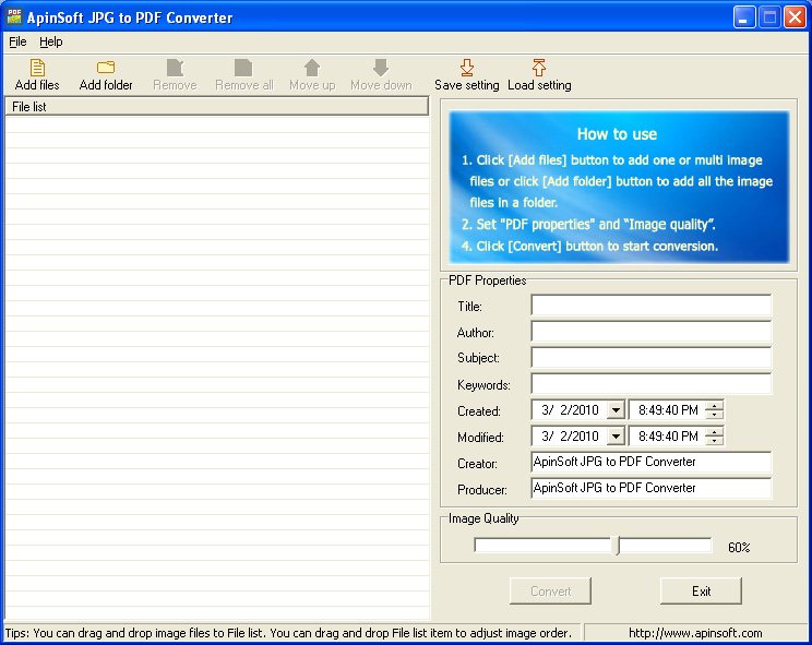 Click to view ApinSoft JPG to PDF Converter 3.37 screenshot