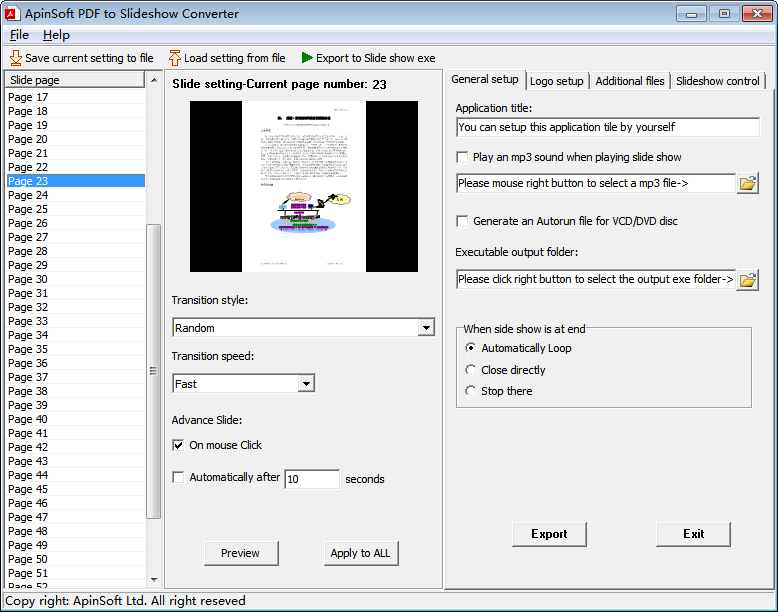 Click to view ApinSoft PDF to Slideshow Converter 2.77 screenshot